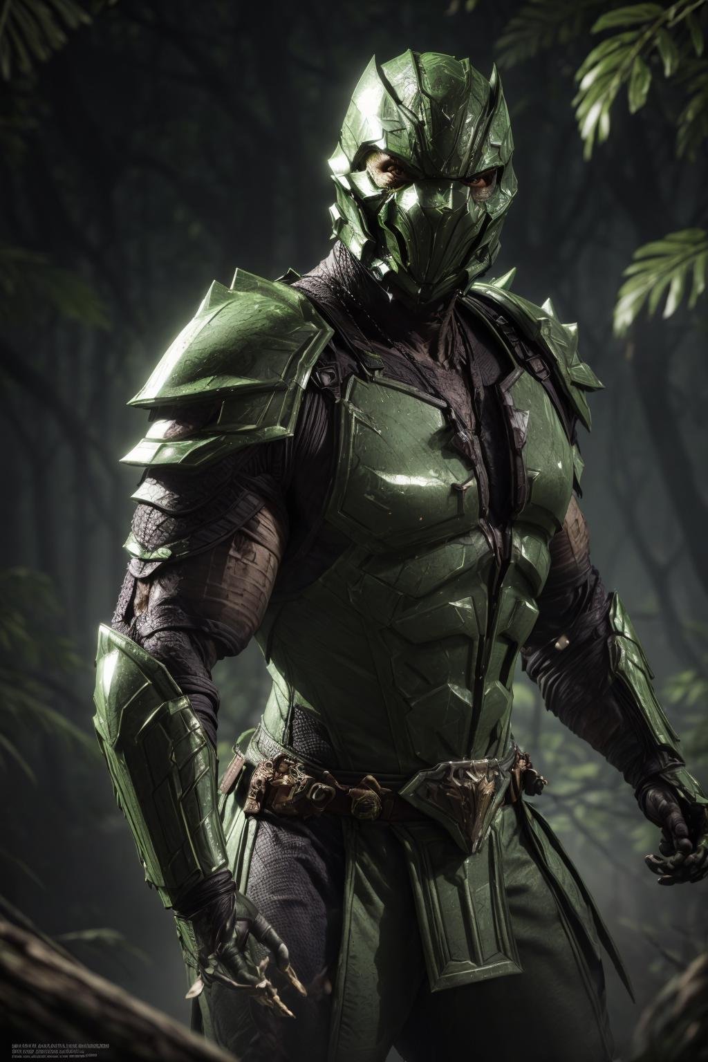 design, interrior, interriordesign <lora:Reptile_v1:0.7>Masterpiece, best quality, (highly detailed raw photo:1.2), 8k render in octane, volumetric lighting, volumetric shadows  <lora:more_details:0.6>portrait of a man in a  green costume, (armor reflexions:1.2)surrounded by snakes, jungle background 