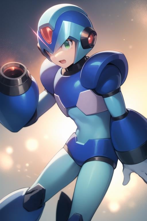 x_megamanx, solo, 1boy, male focus, helmet, android, green eyes, masterpiece, high quality, <lora:X_MegaMan_X_V-08:0.9>