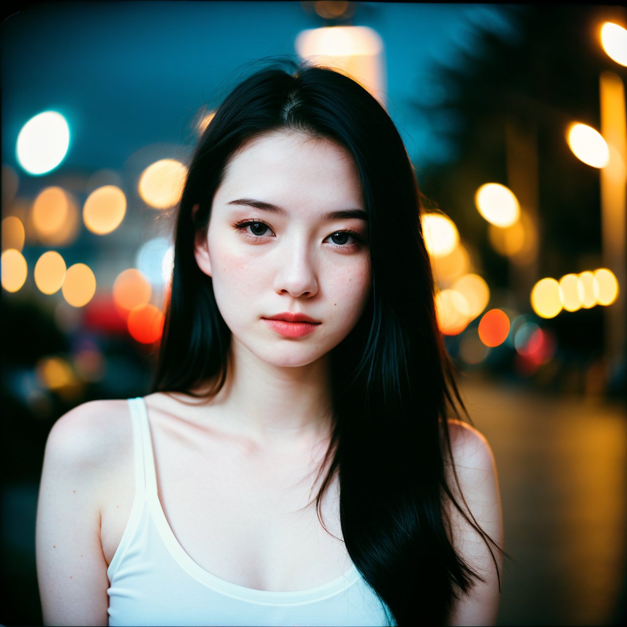 polaroid photo, night photo, photo of 24 y.o beautiful woman, pale skin, bokeh, motion blur
