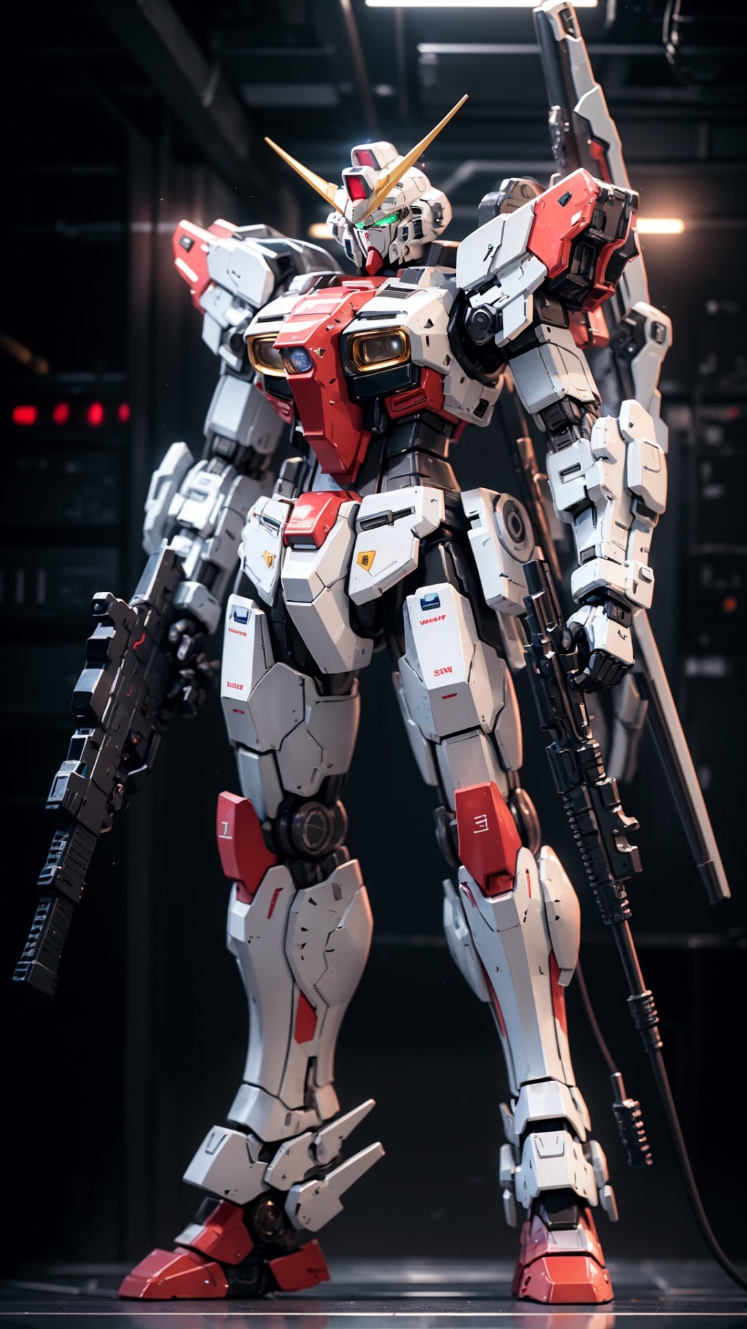 Hyperrealistic art BJ_Gundam,solo,holding,standing,weapon,holding_weapon,gun,no_humans,glowing,robot,clenched_hand,holding_gun,mecha,science_fiction,v-fin,mobile_suit,cinematic lighting,strong contrast,high level of detail,Best quality,masterpiece,White background,. Extremely high-resolution details,photographic,realism pushed to extreme,fine texture,incredibly lifelike,<lora:Gundam_Mecha_v5.2:0.7>, . Extremely high-resolution details, photographic, realism pushed to extreme, fine texture, incredibly lifelike