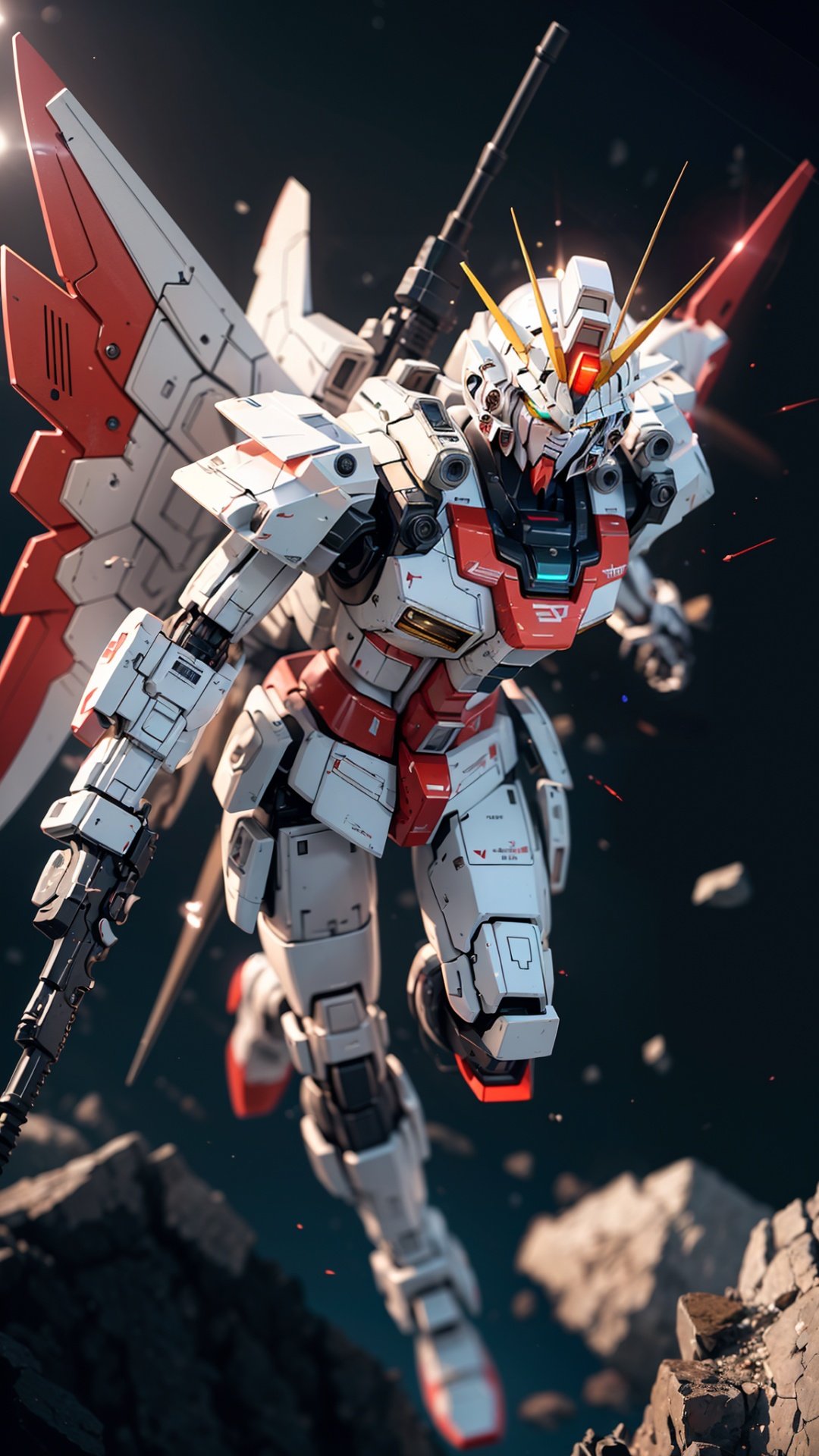 Hyperrealistic art BJ_Gundam,solo,holding,weapon,sword,holding_weapon,gun,no_humans,glowing,holding_sword,robot,holding_gun,mecha,glowing_eyes,flying,science_fiction,space,v-fin,energy_gun,mobile_suit,beam_rifle,cinematic lighting,strong contrast,high level of detail,Best quality,masterpiece,White background,. Extremely high-resolution details,photographic,realism pushed to extreme,fine texture,incredibly lifelike,<lora:Gundam_Mecha_v5.2:0.7>, . Extremely high-resolution details, photographic, realism pushed to extreme, fine texture, incredibly lifelike