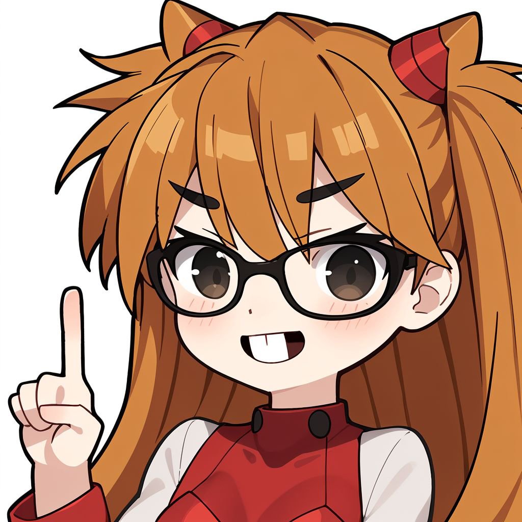 asuka langley, chibi,glasses,index finger raised,upper teeth,white background,   <lora:Nerd-t3:0.8>