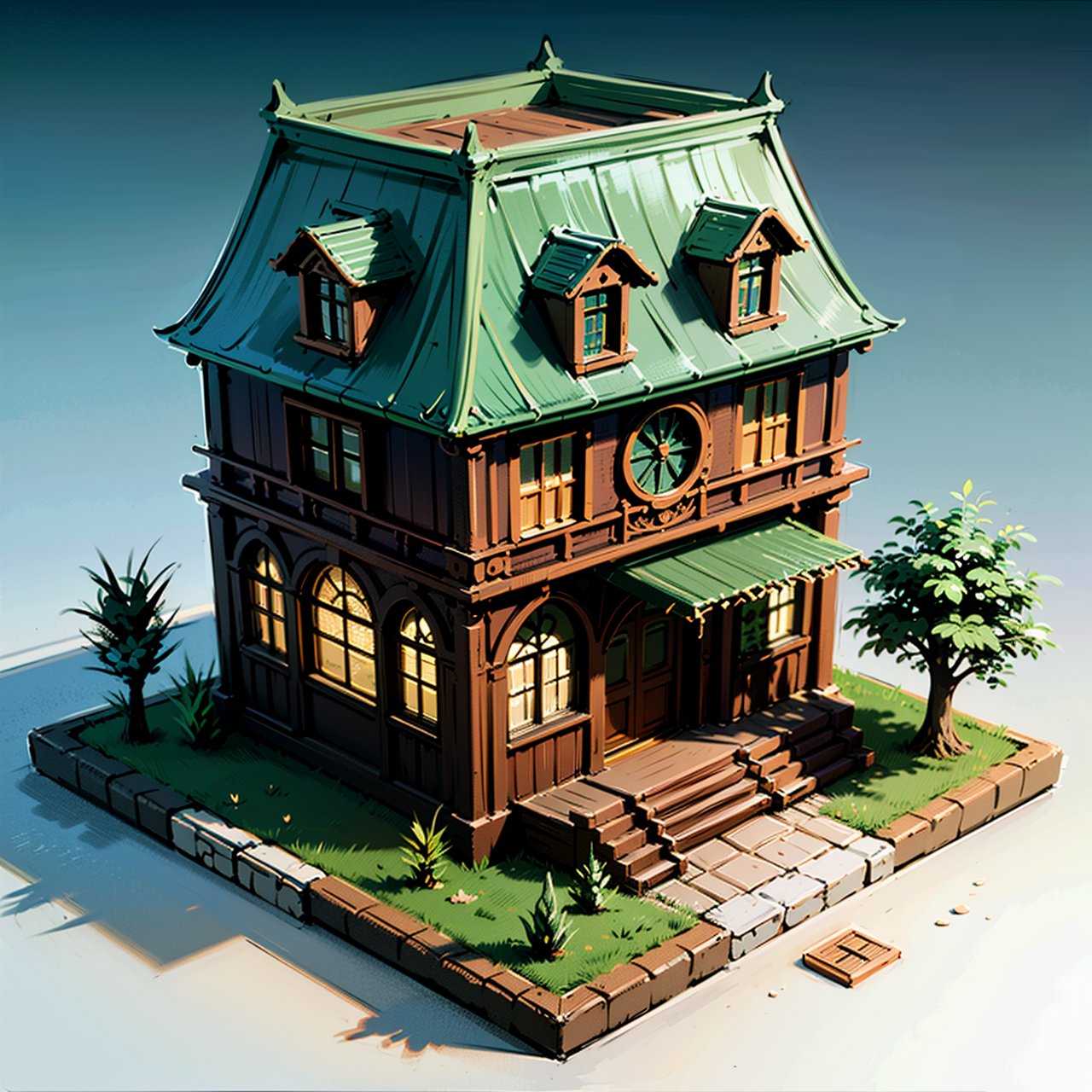 best quality,(masterpiece:1.1),small house ,isometric view,high resolution,detailed details,simple background,