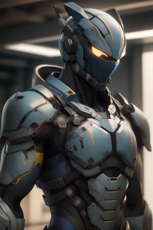 masterpiece, best quality,1boy,armorsuit,upper body, looking at viewer, Honolulu Blue armor,