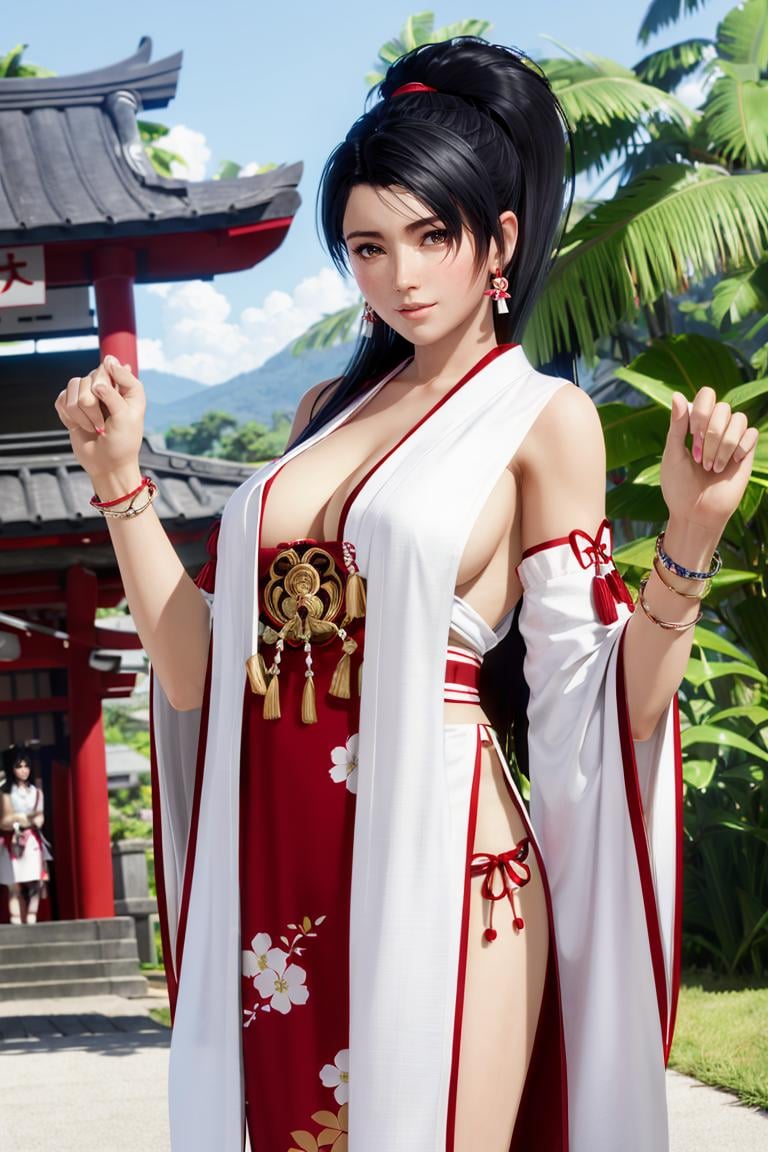 <lora:doa_momiji:0.7> momiji, miko clothing, shrine maiden, cutouts