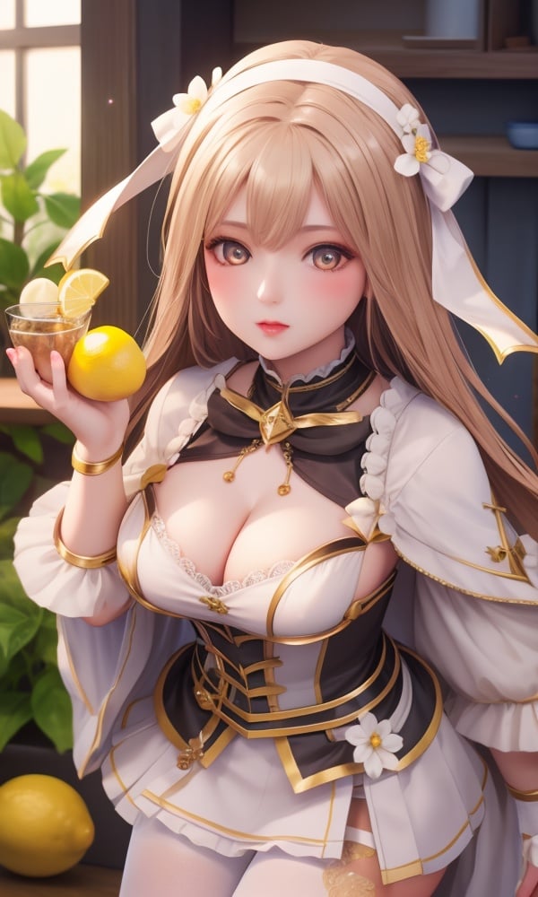 (,1girl, ,best quality, )<lora:DA_弱水-神印王座:0.6>, ,masterpiece, fantasy, realistic,science fiction,mole, ultra realistic 8k cg, ,tamari \(flawless\),  large breasts  , lemon blossoms,  upper body, (),,ribbon,pantyhose,