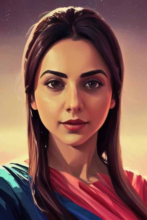 rakulpreet, <lora:rakulpreet:1>, portrait of a woman, in the style of Anton Fadeev