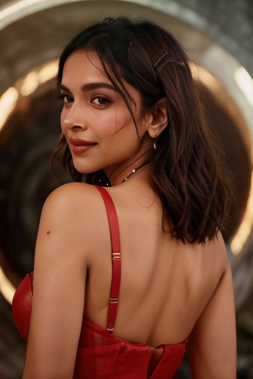 masterpiece, RAW photo of DeepikaPadukone looking at the viewer, realistic with lifelike composition, (time travel movie, back in stonage world:1.2), beautiful, stunning, in action, movie by Christopher Nolan, gentle smile, fancy art, by Giorgio Armani