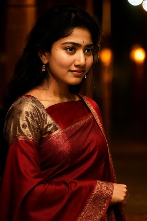 portrait+ style, SaiPallavi a female soldier of fortune scouting though an alien planet looking for targets of opportunity. High resolution, nighttime shot, 