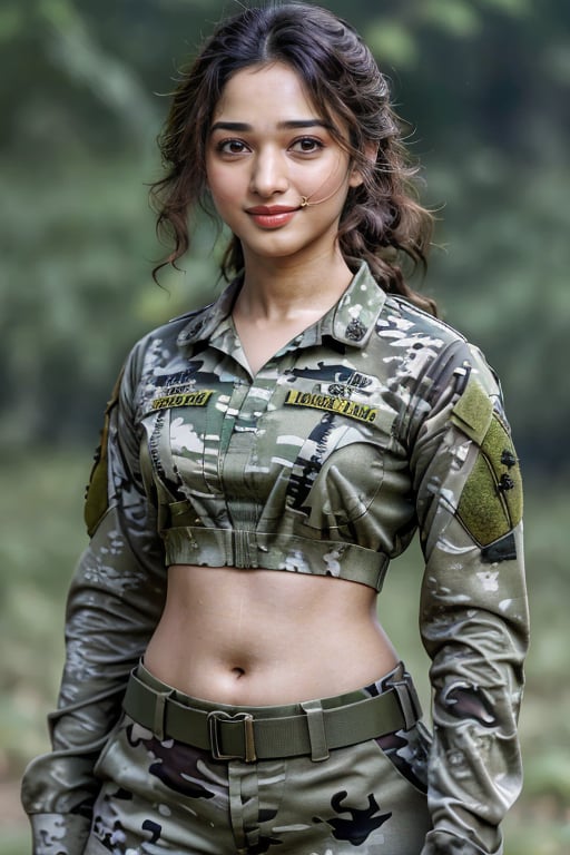 masterpiece, best quality, <lora:thamanna:1> thamanna, by [Hariton Pushwagner:William Etty:0.56]best quality raw photo, army camouflage
