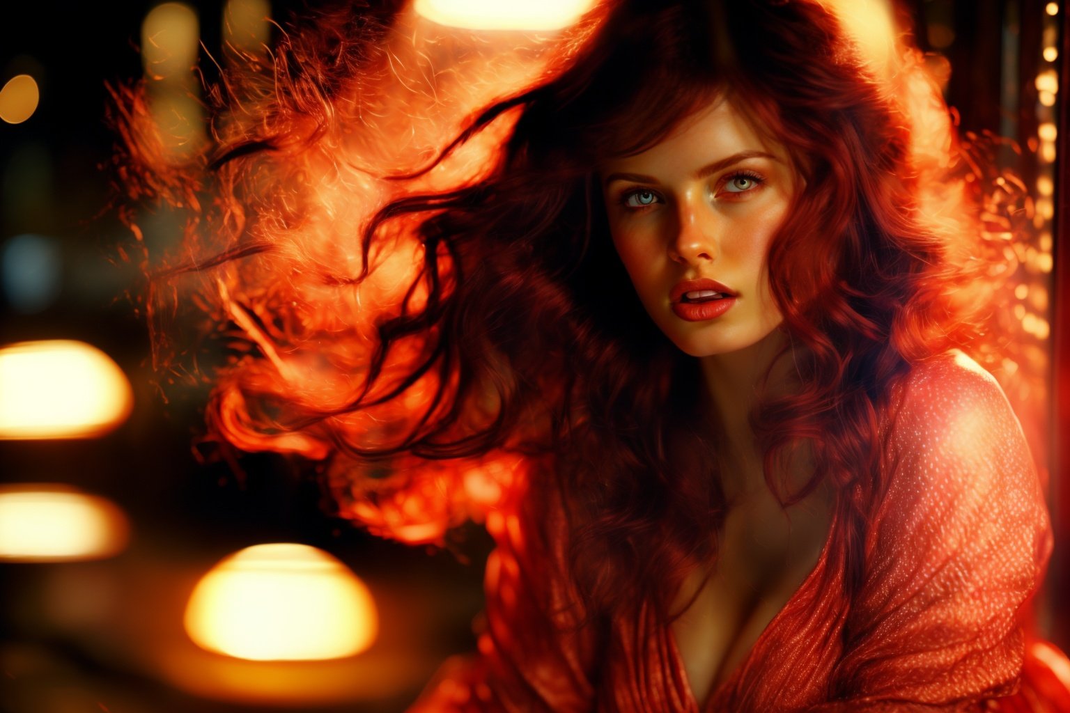  A beautiful sexy womanwoman, (((Wild woman))), Red dress, Dark red hair, (((Ambient lighting))), (Backlight), Classical oil painting, (((Super High Resolution))), Clear picture, High quality, (((A clear human face)))(photorealistic:1.4), , SDS_GLOW_BACKDROP
