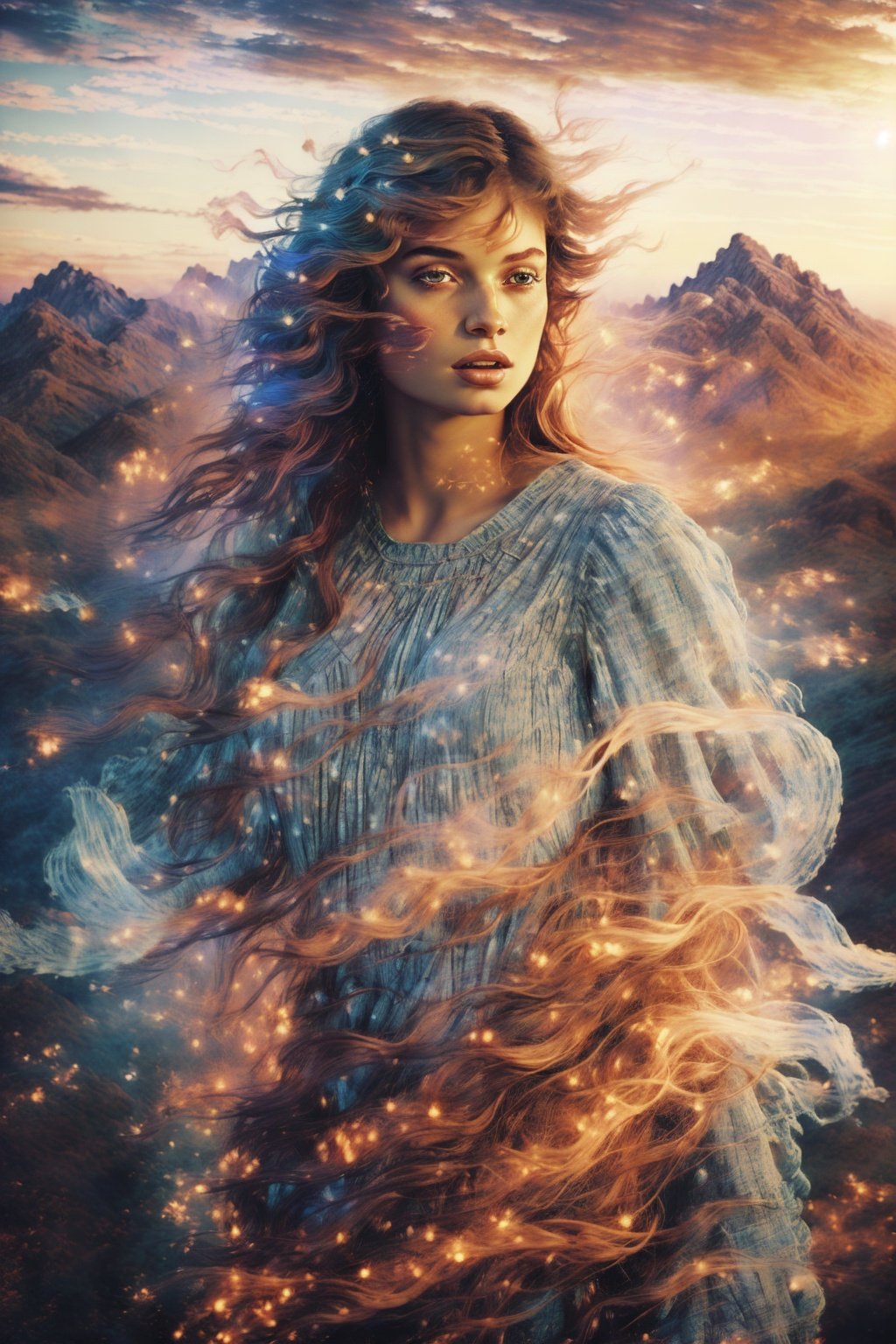  (masterpiece:1.1, highres:1.4), 1 girl, (soft blending:1.2), fluid colors, dreamy washes, fantasy, dream world:1.8, cowboy shot, Fantasy Style, Sky Fantasy, , , 
