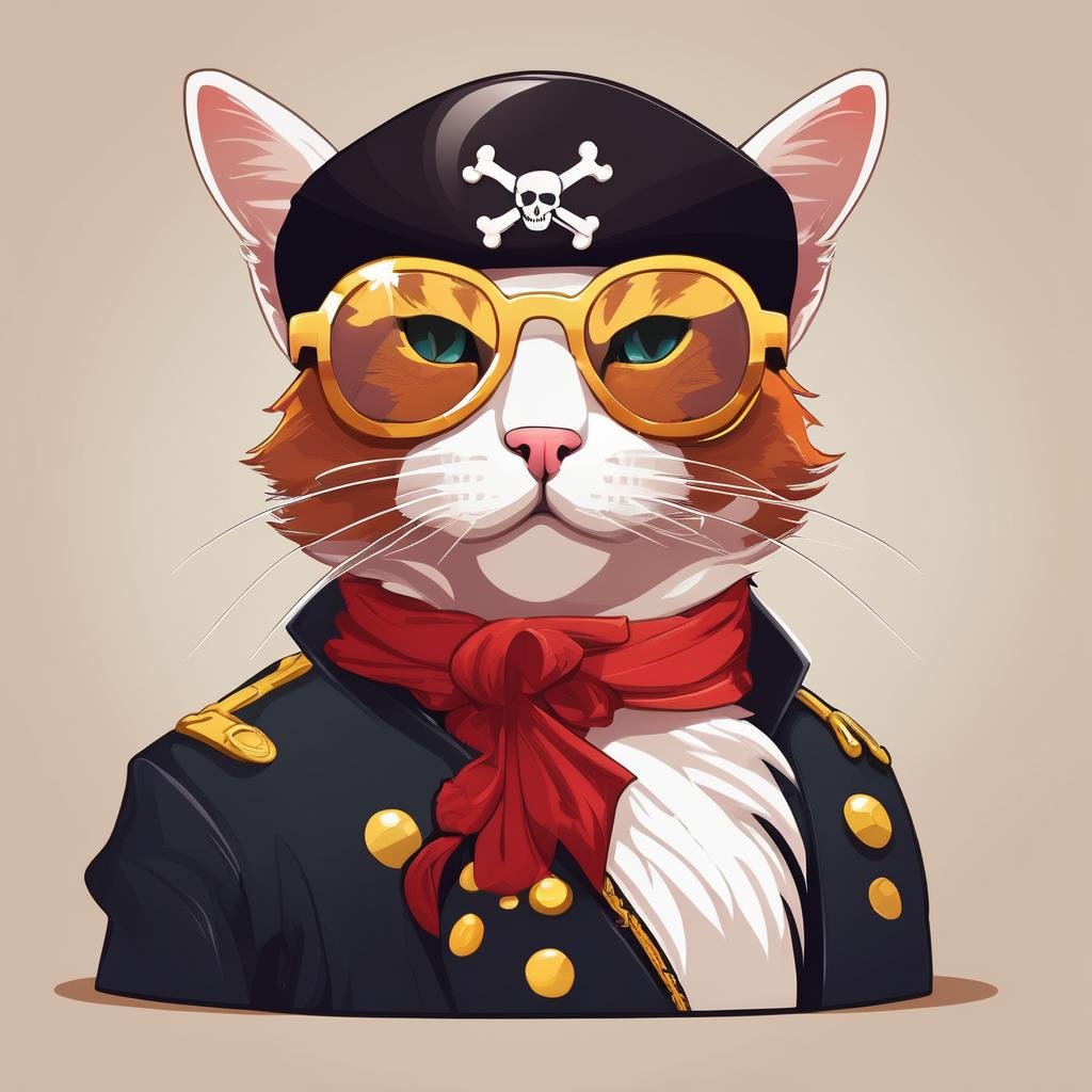 A pirate cat wearing sunglasses,  , in the style of ExCRedmAF <lora:ExplosionCartoon-ExCRedmAF:1>