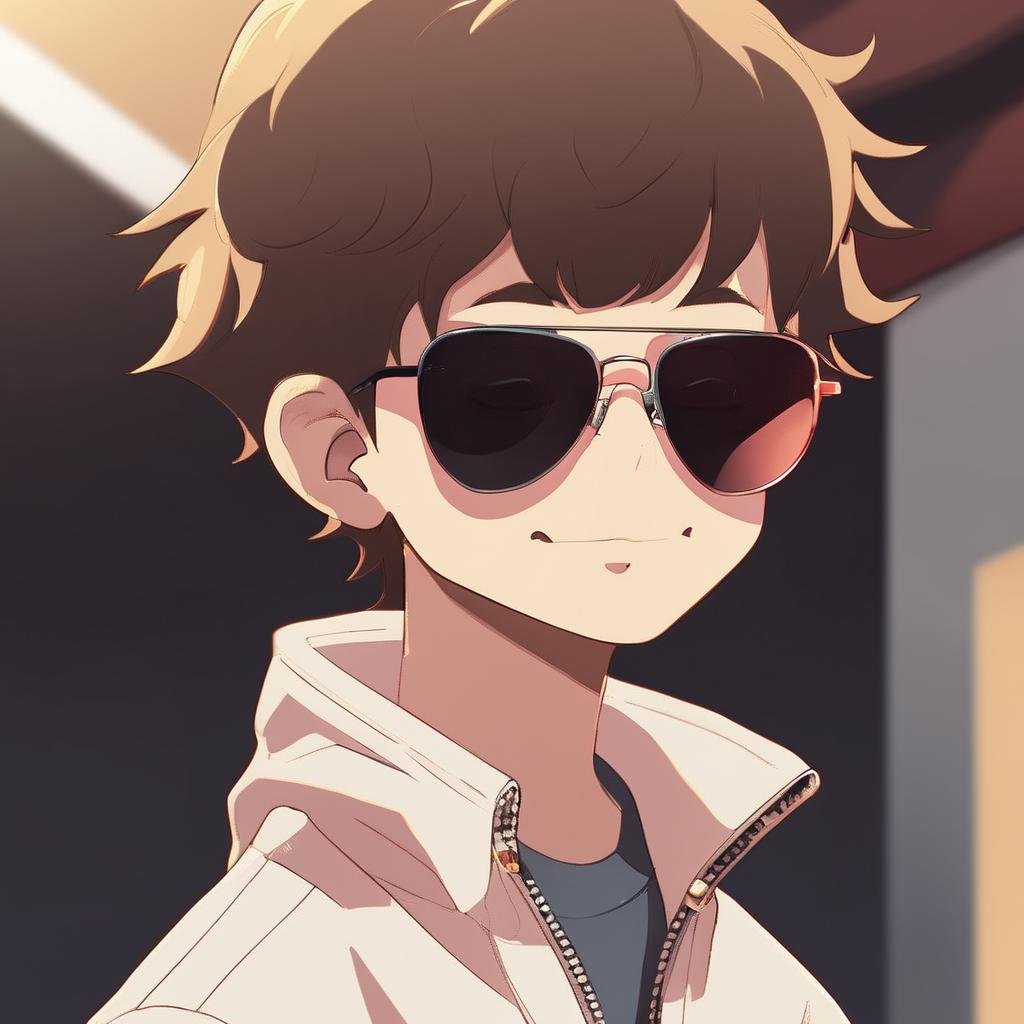 A boy wearing sunglasses,  ,ExCRedmAF <lora:ExplosionCartoon-ExCRedmAF:1>