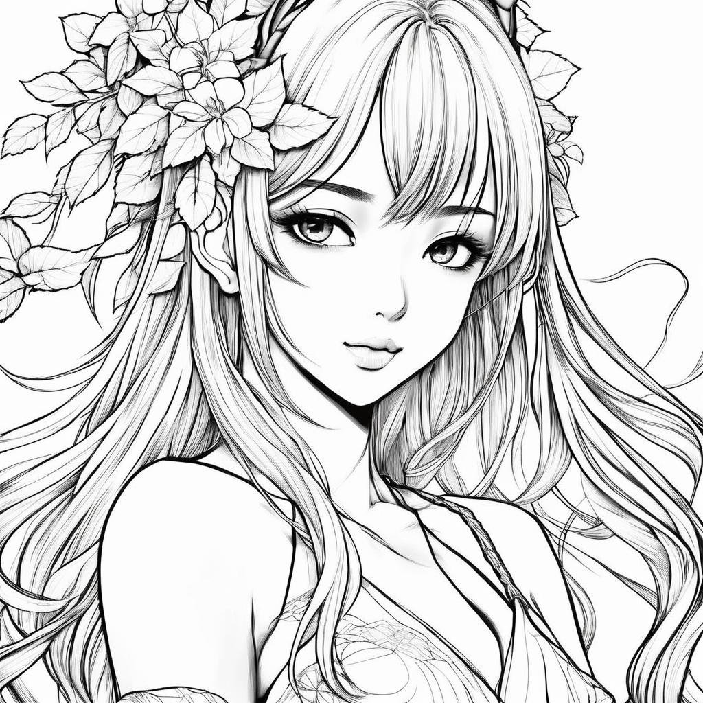 1girl, asian, anime style, beautiful, ColoringBookAF,  <lora:ColoringBook:1>