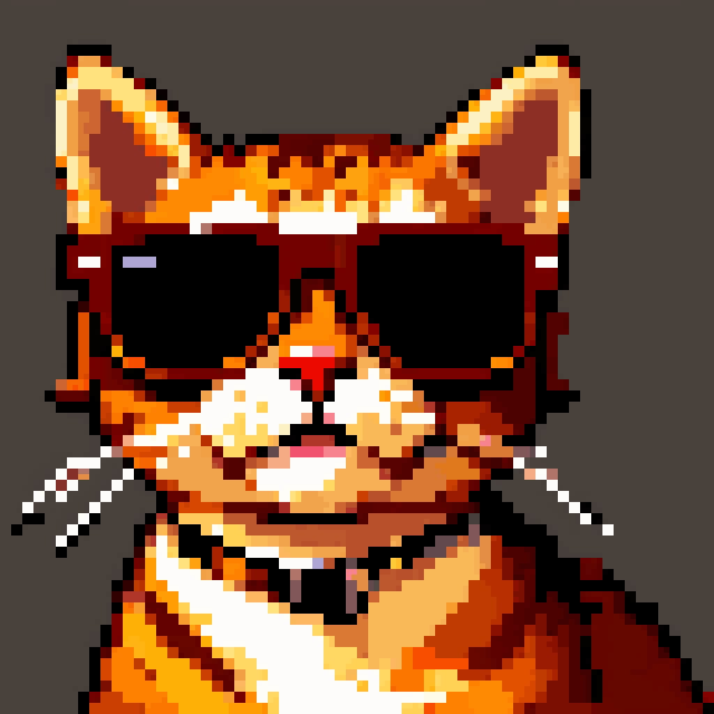 Cat wearing sunglasses,  detailed, portrait, pixel art, PixArFK, <lora:PixelArtRedmond-Lite64:1>