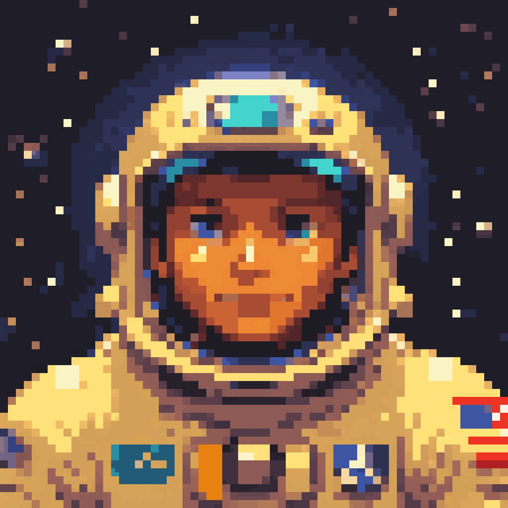 A astronaut on space, pixel art, PixArFK, <lora:PixelArtRedmond-Lite64:1>