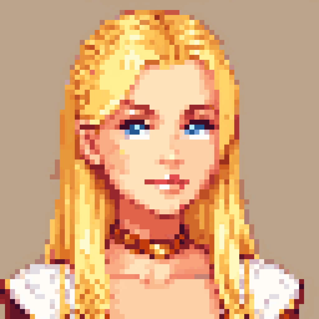 Beautiful blonde girl, stunning,  detailed, portrait, pixel art, PixArFK, <lora:PixelArtRedmond-Lite64:1>