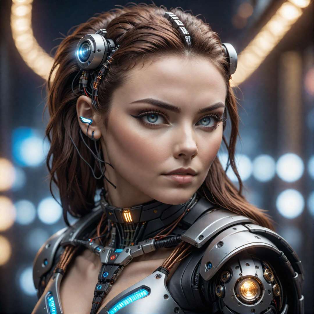 cinematic photo detailed closeup portraid of a Beautiful cyberpunk woman, robotic parts, cables, lights, text; "fenrisxl", high quality photography, 3 point lighting, flash with softbox, 4k, Canon EOS R3, hdr, smooth, sharp focus, high resolution, award winning photo, 80mm, f2.8, bokeh . 35mm photograph, film, bokeh, professional, 4k, highly detailed, high quality photography, 3 point lighting, flash with softbox, 4k, Canon EOS R3, hdr, smooth, sharp focus, high resolution, award winning photo, 80mm, f2.8, bokeh