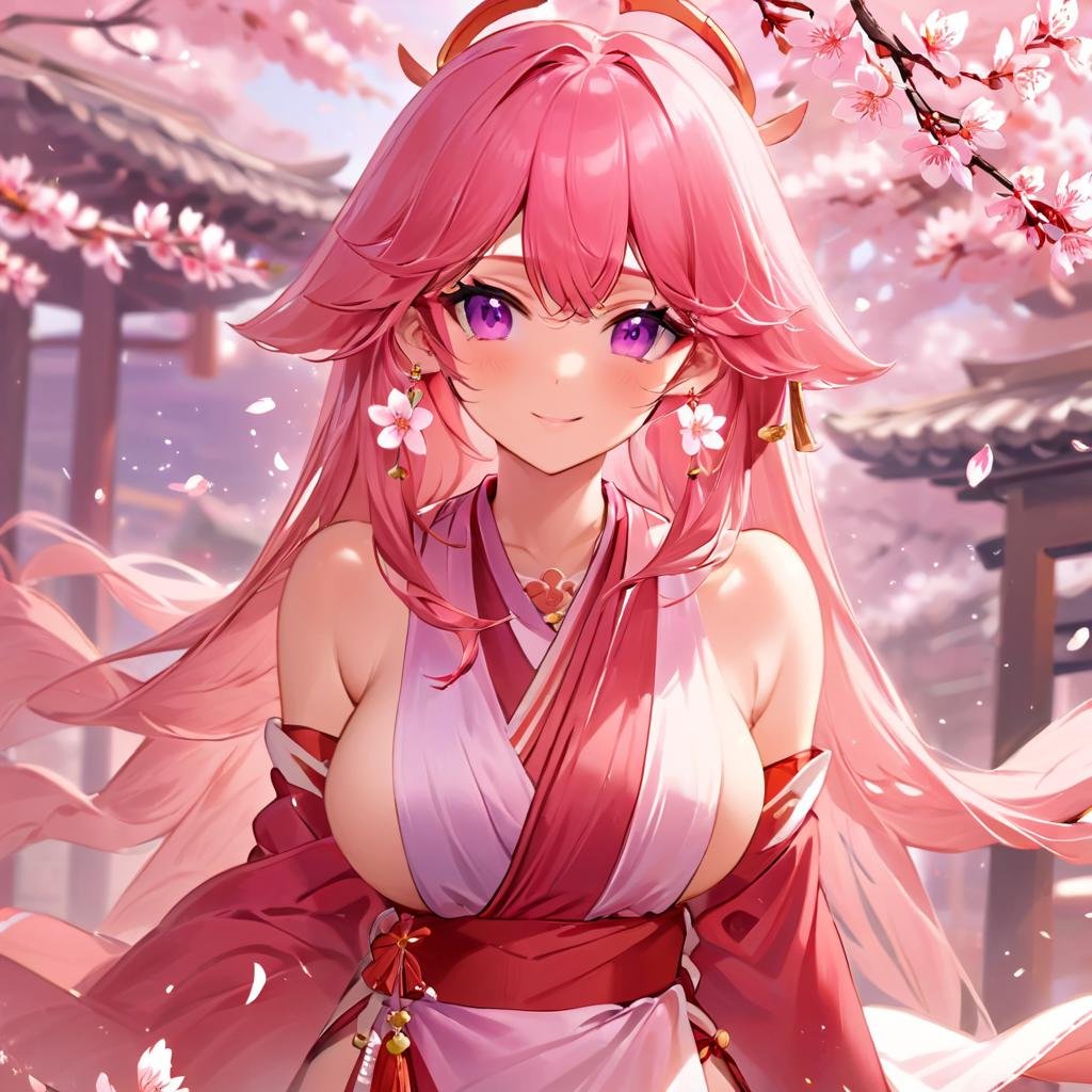 (yae miko: 1.5), (saree:1.5), ((pink hair, red and white saree, earrings, hair ornament, purple eyes, cherry blossoms, hair between eyes, low-tied long hair, crossed bangs)) ((full body, bindi, jewelry, necklace, cinematography, chiaroscuro, feminine, exotic beauty, european girl, magic, fantasy)), action, dynamic, adventure, motion blur, large breasts, long hair, hair flower, bangs, happy, enjoying, shiny skin, fit, athletic, , YeMkAF <lora:Yaemiko-YeMkAF-NewModel:1>