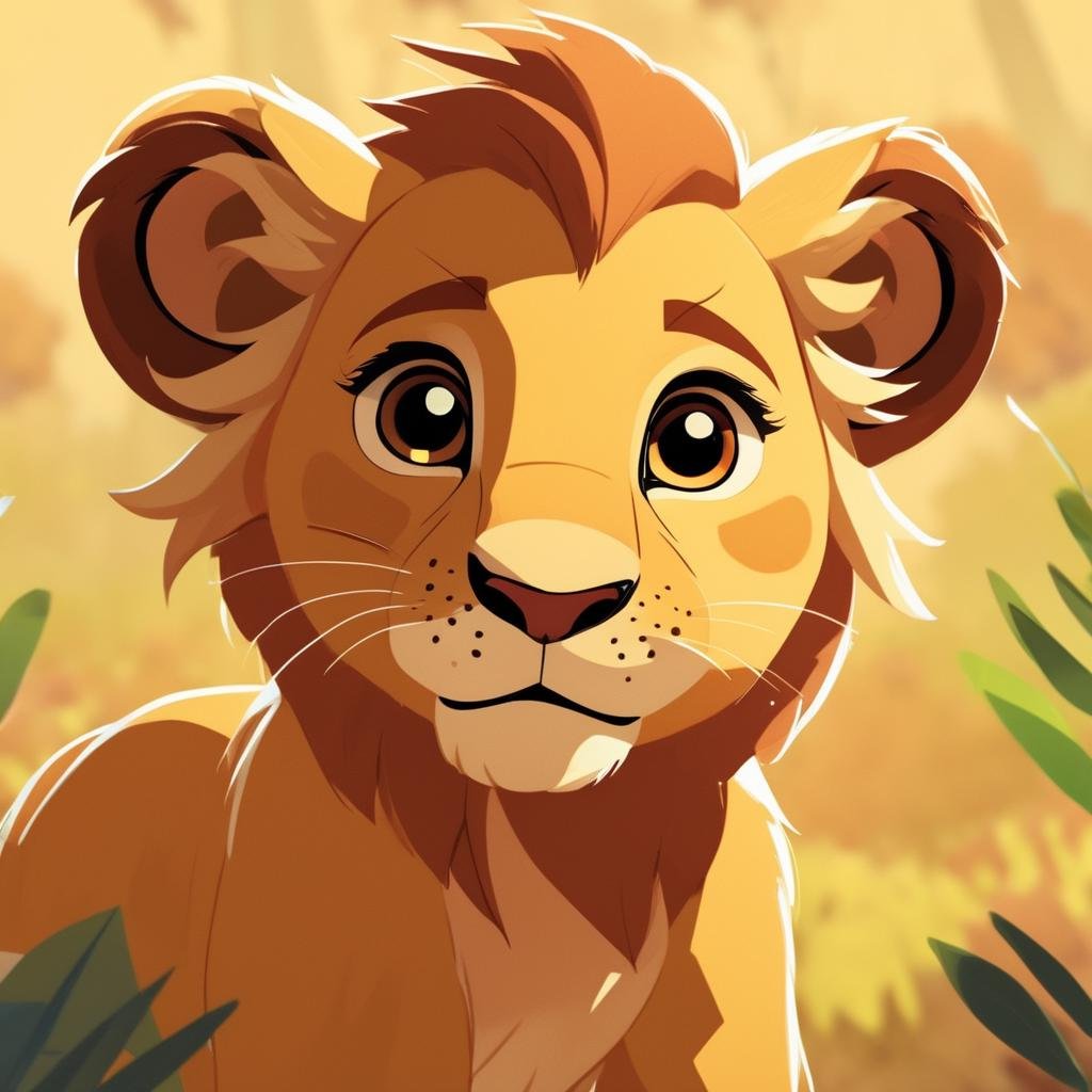 A cute baby lion, close-up,,Cute Cartoon,CuteCartoonAF,<lora:CuteCartoonRedmond-CuteCartoon-CuteCartoonAF:1>