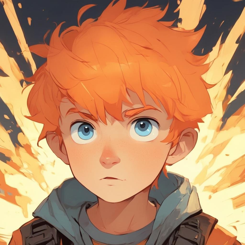 A cute little boy with orange hair and blue eyes,,Cute Cartoon,CuteCartoonAF,<lora:CuteCartoonRedmond-CuteCartoon-CuteCartoonAF:1>