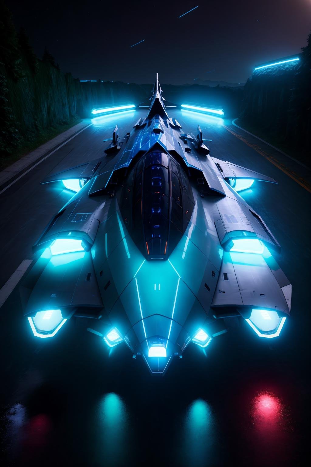 <lora:zxrspc_v3:1> Road Sign Blue zxrspc, masterpiece, best cinematic quality, photorealistic highly detailed 8k raw photo, volumetric lighting, volumetric shadows, reflective fuselage, A meteor shower, with streaks of light and the anticipation of a celestial spectacle