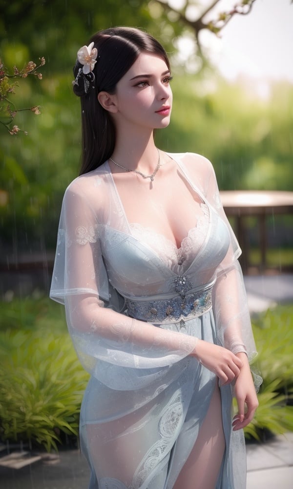 (,1girl, ,best quality, )<lora:DA_寒千落-墓王之王:0.8>,, ,ultra realistic 8k cg, flawless,  tamari \(flawless\), professional artwork, famous artwork, cinematic lighting, cinematic bloom, perfect face, beautiful face, fantasy, dreamlike, unreal, science fiction,  luxury, jewelry, diamond, pearl, gem, sapphire, ruby, emerald, intricate detail, delicate pattern, charming, alluring, seductive, erotic, enchanting, hair ornament, necklace, earrings, bracelet, armlet,halo,masterpiece, fantasy, realistic,science fiction,mole, ultra realistic 8k cg, ,tamari \(flawless\),  medium breasts,cherry blossoms,wet clothes,lace, lace trim,   lace-trimmed legwear,(((Best quality, masterpiece, ultra high res, (photorealistic:1.4), raw photo, 1girl, wet clothes, rain, sweat, ,wet, )))   (()), (),