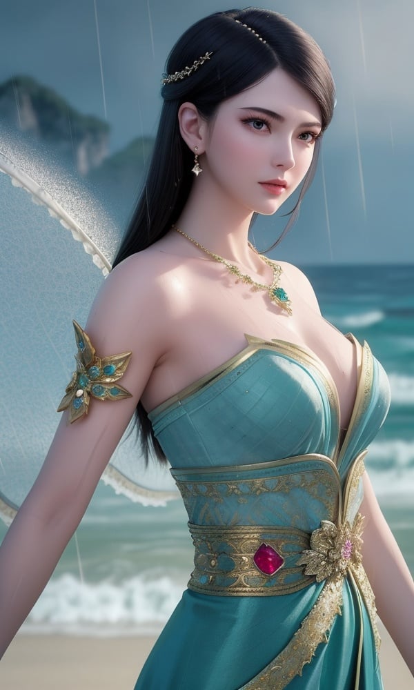 (,1girl, ,best quality, )<lora:DA_寒千落-墓王之王:0.6>,, ,masterpiece((((1girl, solo, medium breasts, ,solo focus, wet,sweat, ocean,rain, water drop, )))) (, , sweatdrop, flying sweatdrops, sweating profusely,colorful drop \(module\), ) ,ultra realistic 8k cg, flawless, clean, masterpiece, professional artwork, famous artwork, cinematic lighting, cinematic bloom, perfect face, beautiful face, fantasy, dreamlike, unreal, science fiction, luxury, jewelry, diamond, gold, pearl, gem, sapphire, ruby, emerald, intricate detail, delicate pattern, charming, alluring, seductive, erotic, enchanting, hair ornament, necklace, earrings, bracelet, armlet,halo,