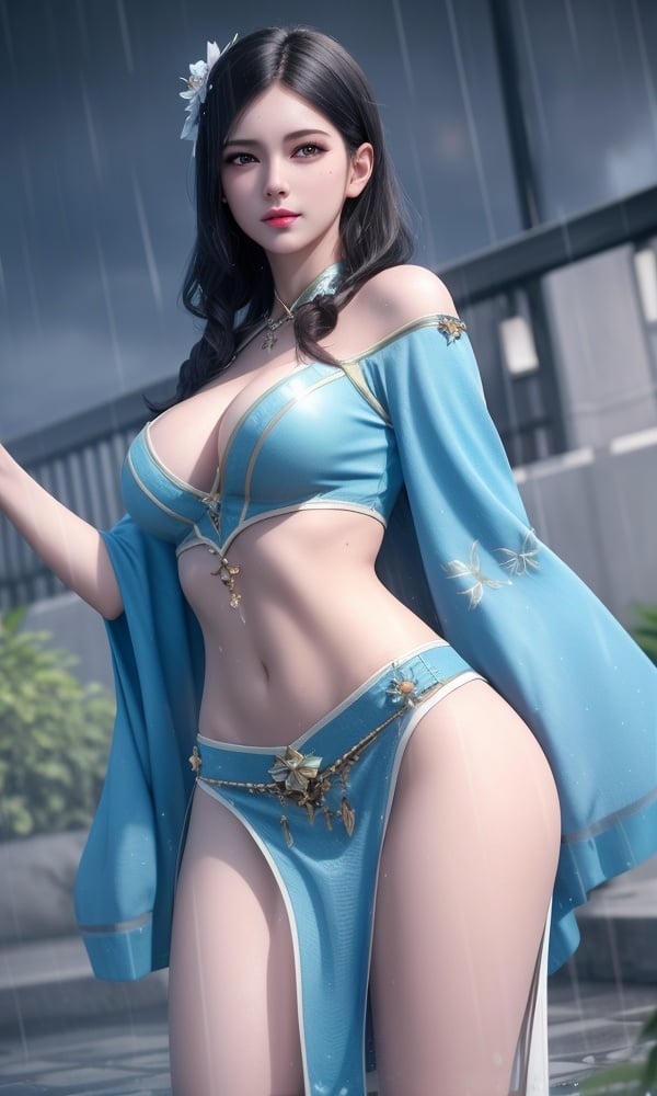 (,1girl, ,best quality, )<lora:DA_寒千落-墓王之王:0.6>,, ,masterpiece, fantasy, realistic,science fiction,mole, ultra realistic 8k cg, ,tamari \(flawless\),  medium breasts  ,hydrokinesis,sweat, wet, rain, ,       (()), (),