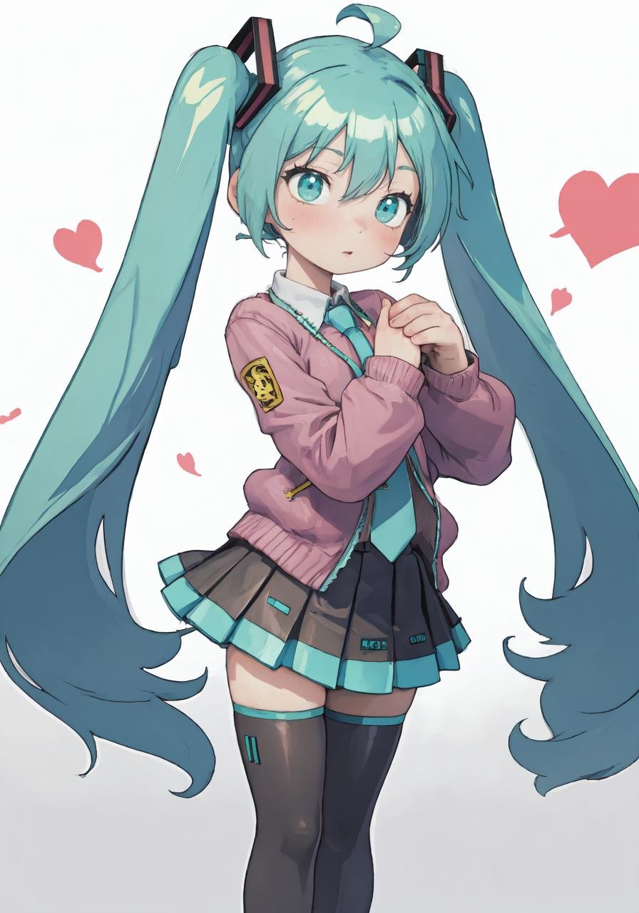 Hatsune miku, school uniform, thighhighs, skindentation, pleated skirt <lora:cutestyle:1.0>