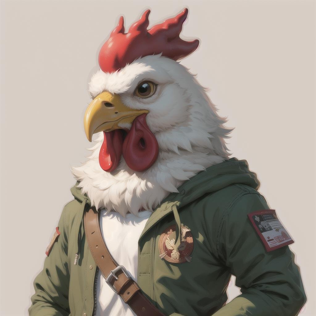 anthropomorphic chicken, solo, (simple background:1.3), upper body, best quality, masterpiece, <lora:Anthro_Tanktops-08:0.5>