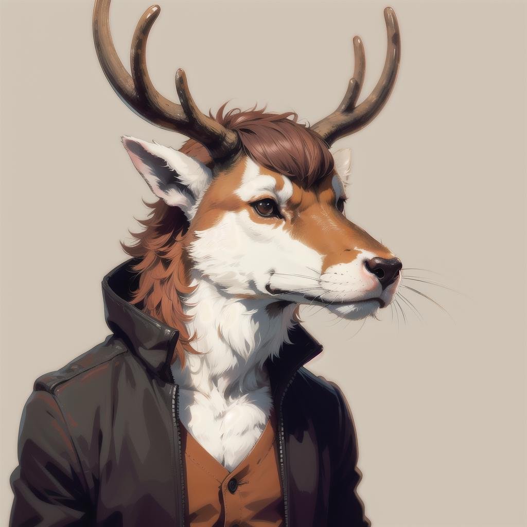 anthropomorphic stag, solo, (simple background:1.3), upper body, best quality, masterpiece,  <lora:Anthro_Tanktops-08:0.6>