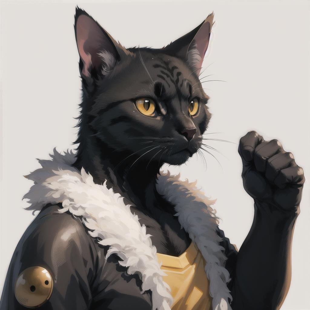 anthropomorphic cat, solo, (simple background:1.3), upper body, best quality, masterpiece, black cat, <lora:Anthro_Tanktops-08:0.5>