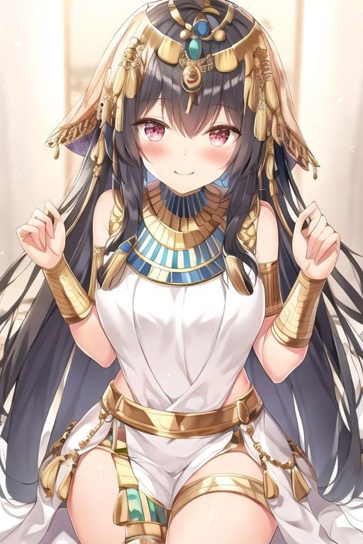 ancient egyptian clothes, pov, looking at viewer, blush, smile