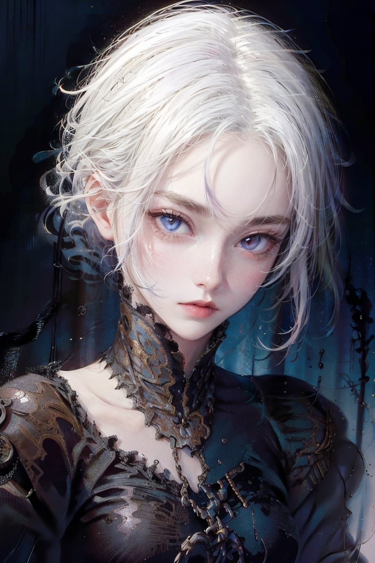 1girl, AgoonGirl, High detailed, , (xx)1girl, masterpiece, best quality, 8K, highres, absurdres:1.2, masterpiece, best quality, ultra-detailed, illustration,1 girl,SharpEyess, 1girl,portrait,from above,white hair,red eyes,heterochromia
