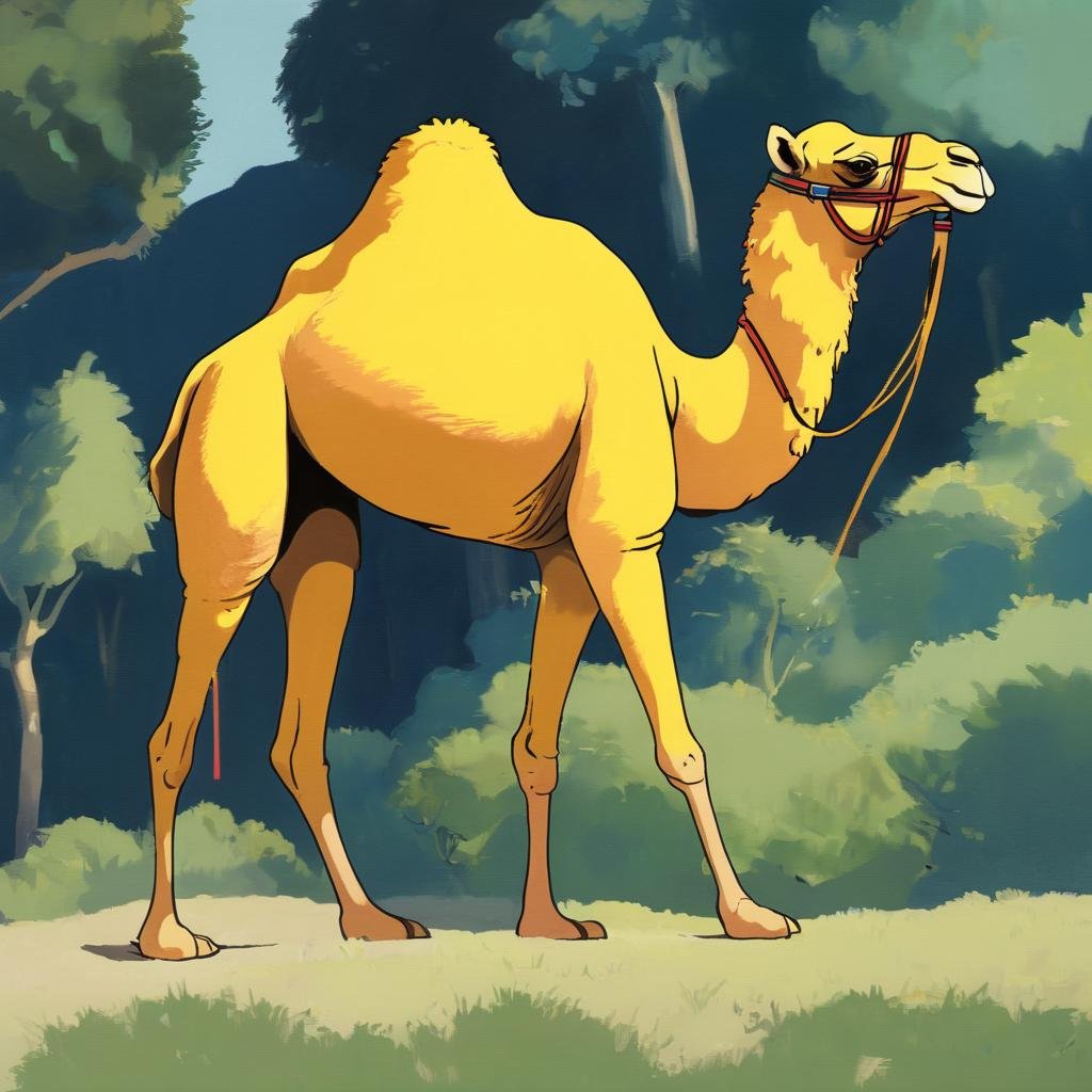 A yellow camel, StdGBRedmAF <lora:StudioGhibliRedmond-StdGBRedmAF:1>