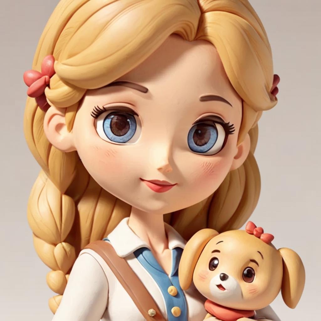 A cute blonde girl,,Clay Animation, Clay, <lora:ClayAnimationPash:1>