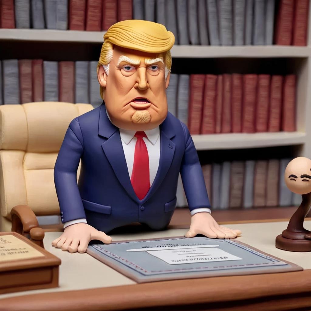 Donald Trump,,Clay Animation, Clay, <lora:ClayAnimationPash:1>