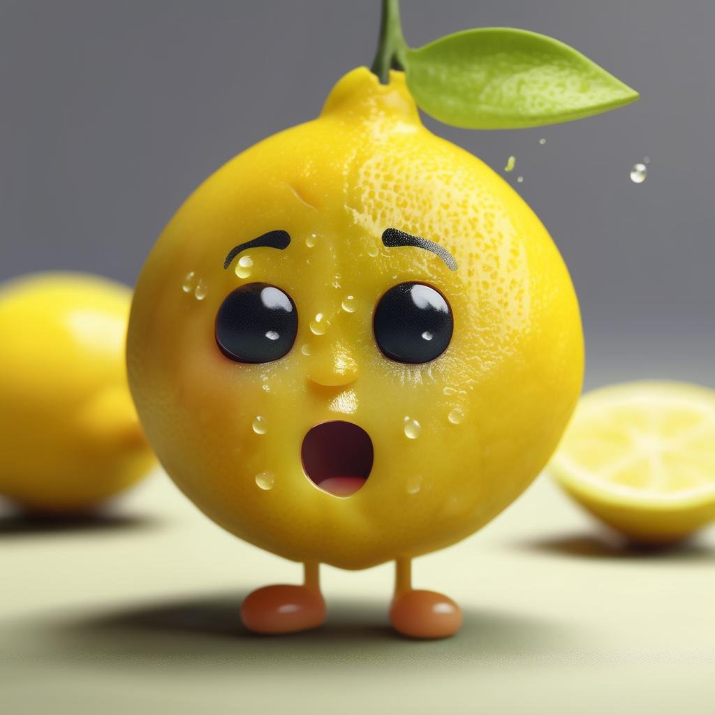 Crying Lemon, Sad Expression, Cool Yellow Palette, Porous Texture, Tiny Scale, CtFruitsRedmAF, <lora:CtFruitsRedmAF:1>