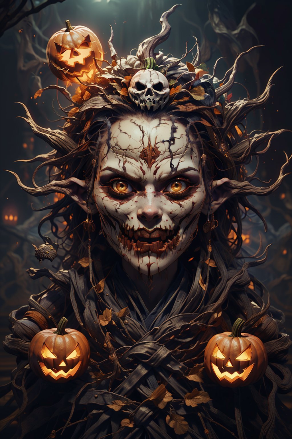 #Halloween 
ghost, Halloween 
style, Halloween party, Halloween time,  art design illustration face,EpicArt,fantasy00d,DonMG414 ,horror, more details, more details, more beautiful, more beautiful ,Jack o 'Lantern,ff14bg,More Detail