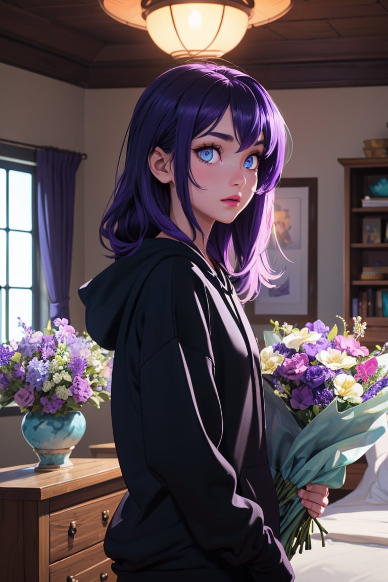 (2 girl))(1nd girl) (Purple Hair) (Long Hair) (Glowing Purple Eyes) (Wearing Black Hoodie) (In a Pretty Room with flowers) (DX12 Graphic) (2nd girl) (Aqua Blue Hair) (Wearing Long Hoodie) ( Blue Eyes Shining) (Beautiful room full of flowers) (Medium Hair) (Total Characters 2) (Graphic DX12) TWO CHARACTER CHAR 1 Blue Char 2 Purple