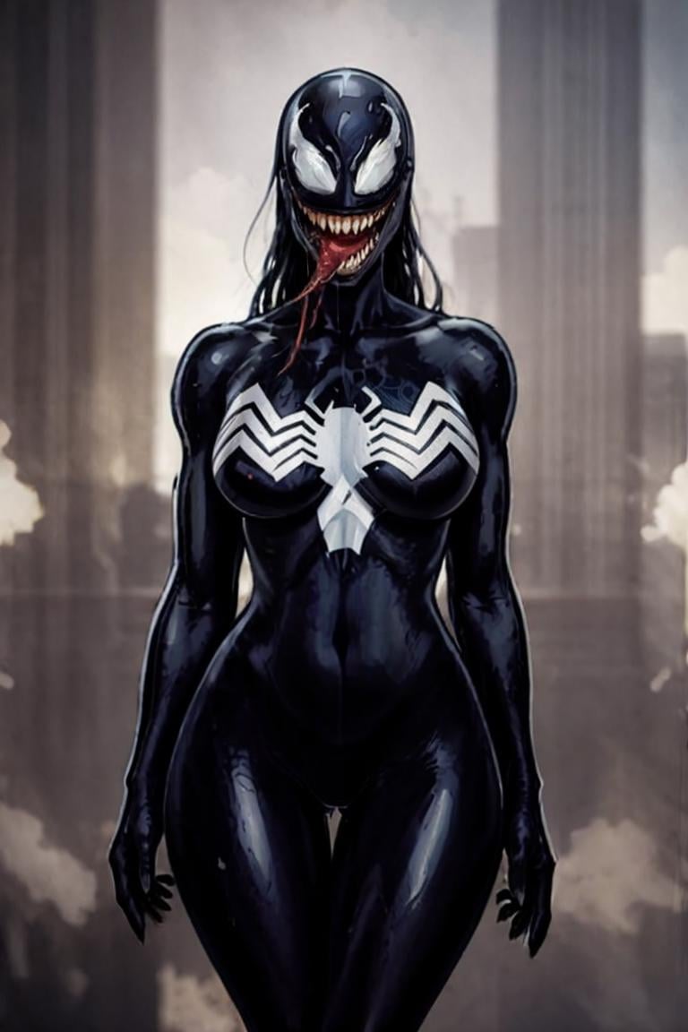 looking at viewer, wading, water, outdoors, solo, CARTOON_MARVEL_she_venom_ownwaifu, www.ownwaifu.com, symbiote,  breasts, teeth, sharp teeth, tongue, long tongue, tongue out, large breasts, curvy, narrow waist, tall female, thick thighs, muscular female, thigh gap, bodysuit, skin tight, superhero, monster girl, silk, latex, black bodysuit, covered navel, mask, no eyes, shiny, cameltoe, <lora:CARTOON_MARVEL_she_venom_ownwaifu-15:0.8> ,realistic, ultra specular detailed, amazing artwork,8k uhd, dslr, soft lighting, high quality, Nikon Z9, award winning best photography, intricate,detailed background,(well defined perfect hands, high detailed skin,detailed face:0.3), (absurdres,golden_ratio,highres, incredibly_absurdres:0.2),(scenery,sidelighting,masterpiece:0.5),
