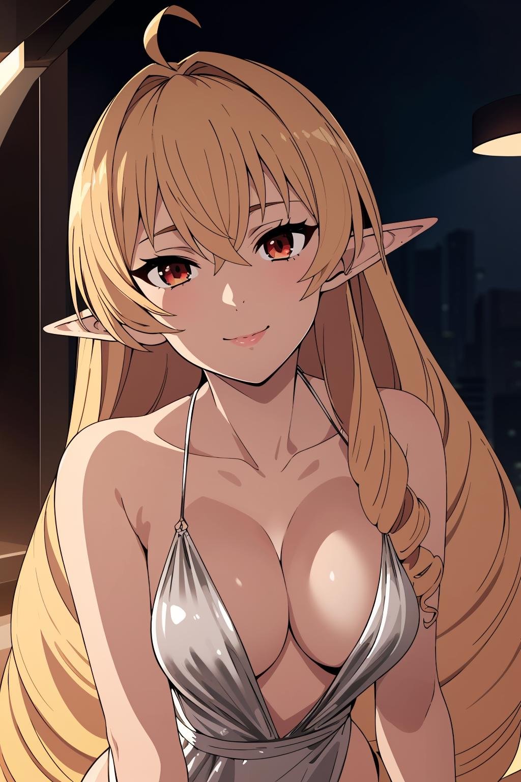 smile,<lora:elinalise1Ve:0.6>,1girl,solo,blonde hair,very long hair,pointy ears,twin drills,red eyes,solo,ahoge,elf,drill hair,hair between eyes,bangs,hair intakes,hair behind ear,<lora:revealing_dress_v0.1:1>, revealing dress,silver dress,gold dress,white dress,red dress,, Exquisite visuals, high-definition,masterpiece,best quality,, 18yo,Young female,Beautiful Fingers,Beautiful long legs,Beautiful body,Beautiful Nose,Beautiful character design, perfect eyes, perfect face,expressive eyes,
official art,extremely detailed CG unity 8k wallpaper, perfect lighting,Colorful, Bright_Front_face_Lighting,shiny skin, 
(masterpiece:1.0),(best_quality:1.0), ultra high res,4K,ultra-detailed,
photography, 8K, HDR, highres, absurdres:1.2, Kodak portra 400, film grain, blurry background, bokeh:1.2, lens flare, (vibrant_color:1.2), (beautiful_face:1.5),(narrow_waist), ,NSFW,