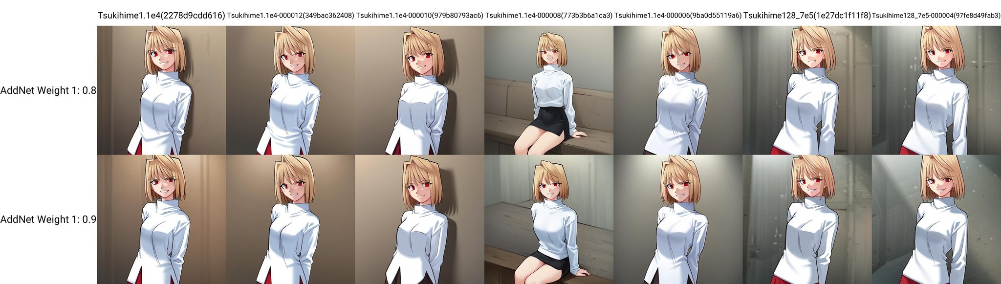 solo, Arcueid, short hair, blonde hair, red eyes, turtleneck, miniskirt, smug grin