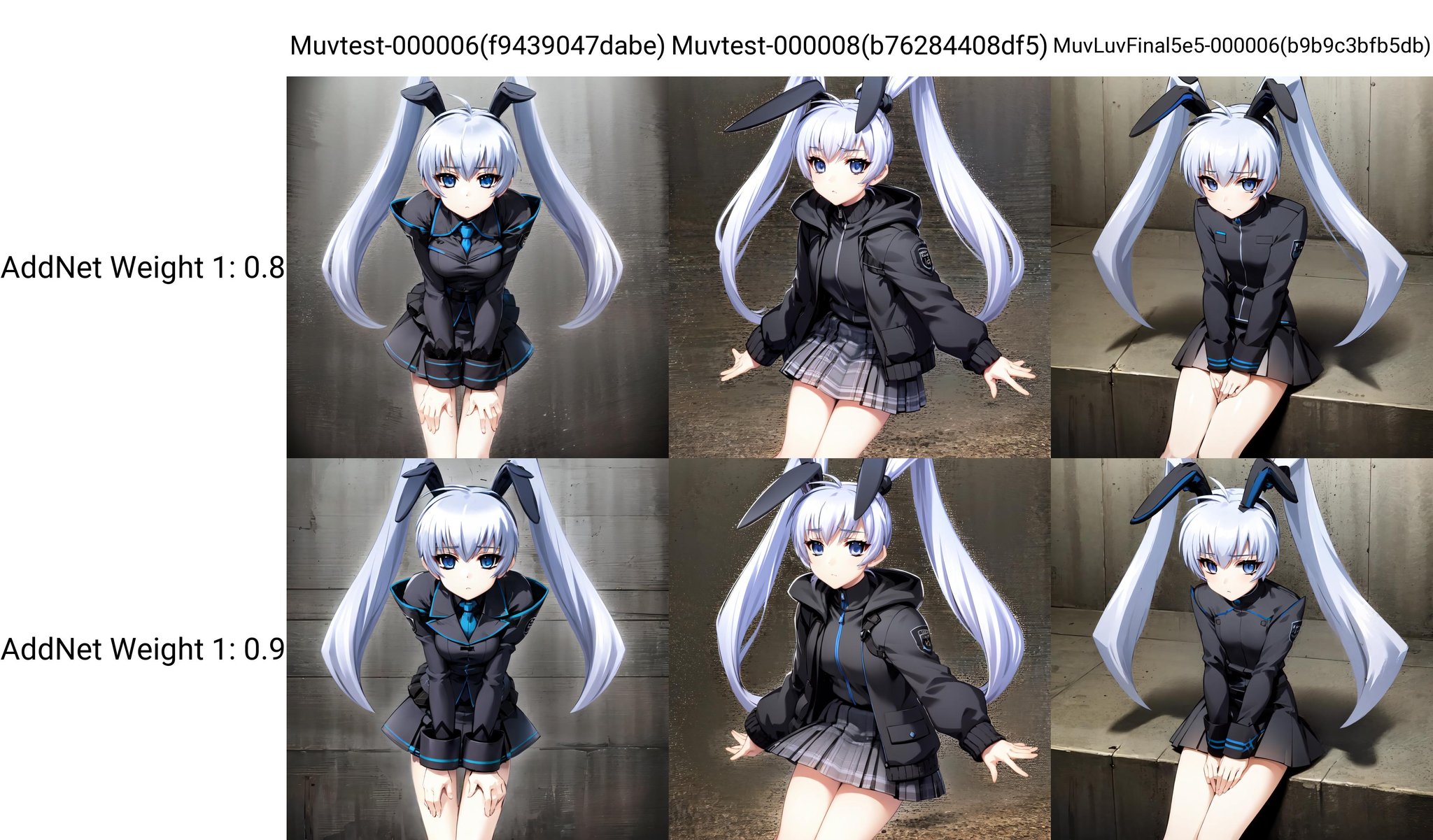 solo, Kasumi Yashiro, twintails, white hair, fake rabbit ears, blue eyes, staring at viewer, calm, jacket, short skirt