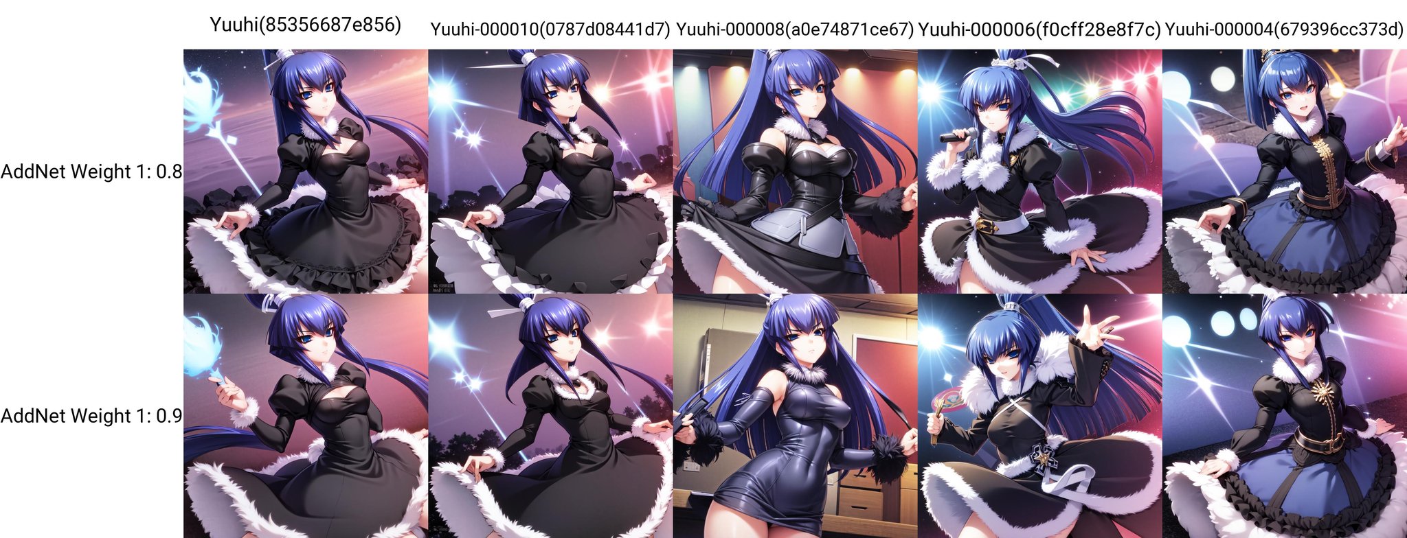 solo, Koubuin Yuuhi, blue hair, blue eyes, high ponytail, party, puffy dress, long sleeves