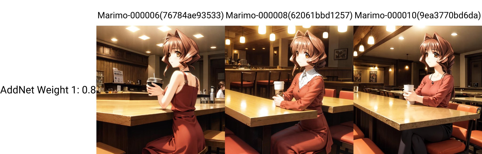 solo, Jinguuji Marimo, brown hair, brown eyes,  restaurant, tables, chairs, drinking coffee, counter