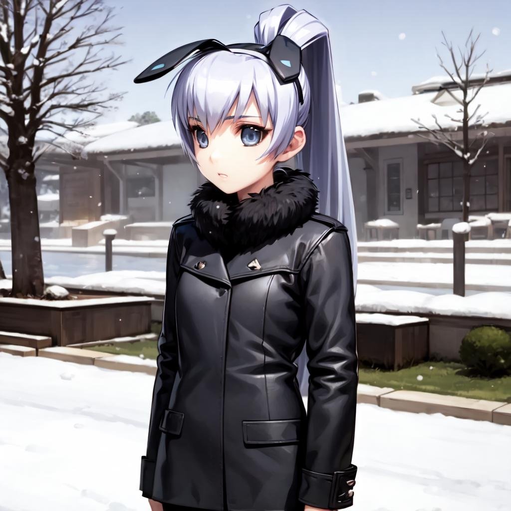 solo, Yashiro Kasumi, blue eyes, twintails, white hair, (fake animal ears:1.3), jacket, (winter:1.2)