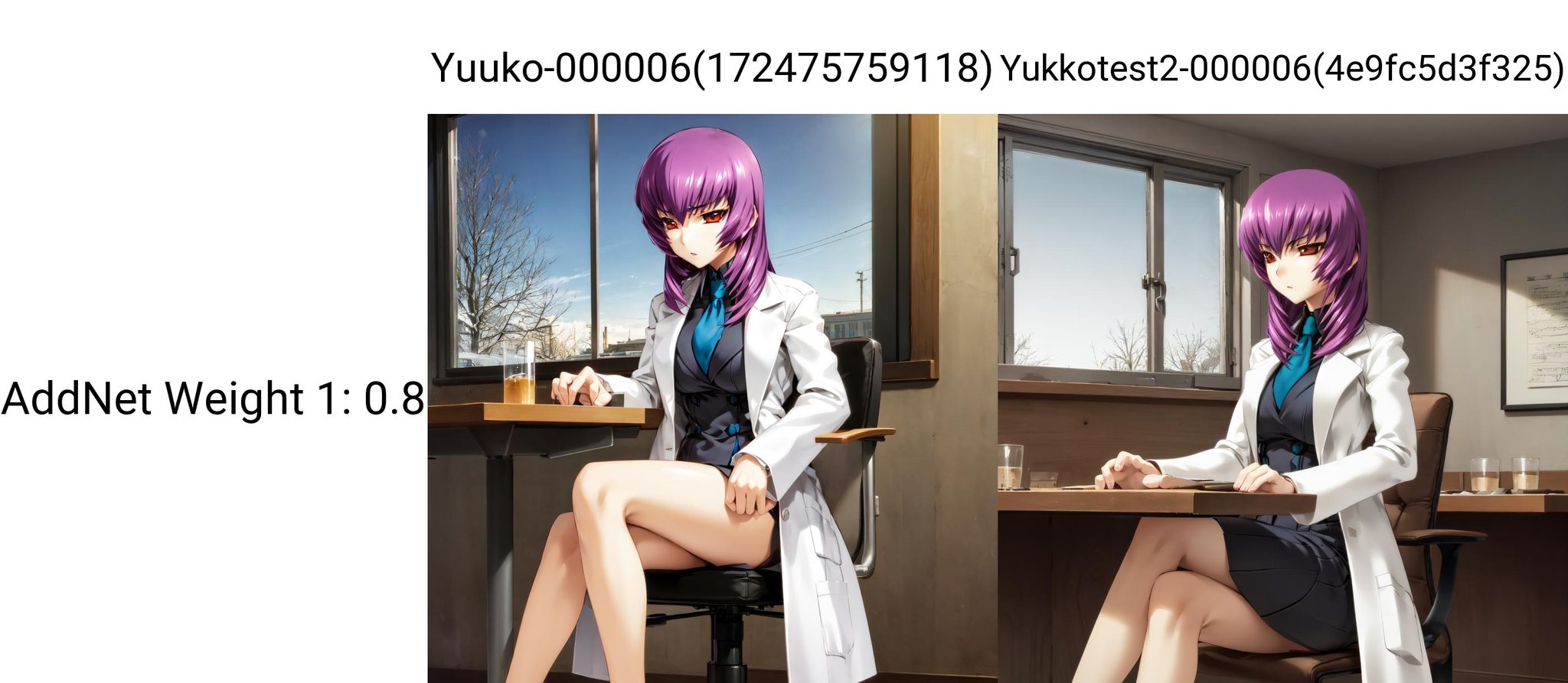 solo, Kouzuki Yuuko, purple hair, red eyes, restaurant, window, winter, uniform, lab coat, tables, chairs, sitting at a table, necktie